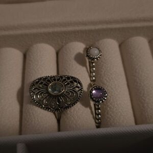 Elegant Silver and Purple Ring Set
